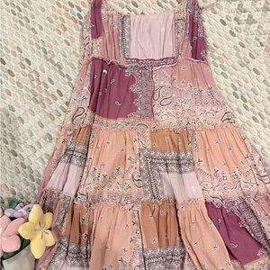 Lucky Brand Patchwork Dress in Red and Brown